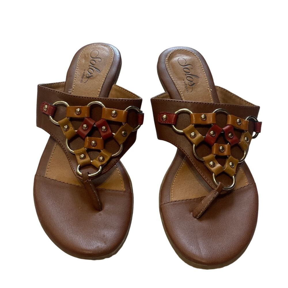 Solos by Softspots Brown Thong Heeled Sandals Strappy O-Ring Women's Size 8.5